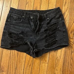 American Eagle Black Distressed Denim Shorts